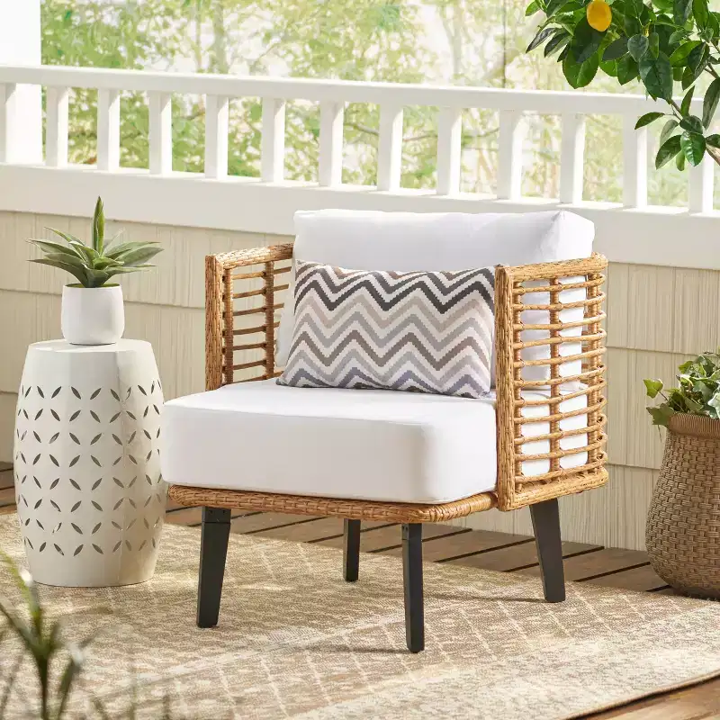 Outdoor Accent Chair Patio Club Chair Rattan Armchair with Weather-resistant Cushions, Brown - ModernLuxe