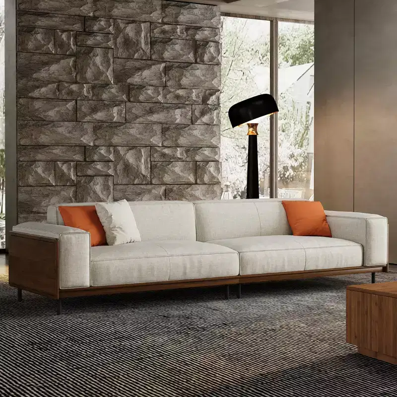 Mid-Century Modern Fabric Sofa with Solid Wood Frame, Breathable Cotton-Linen Upholstery, High-Density Foam Cushions, Metal Legs