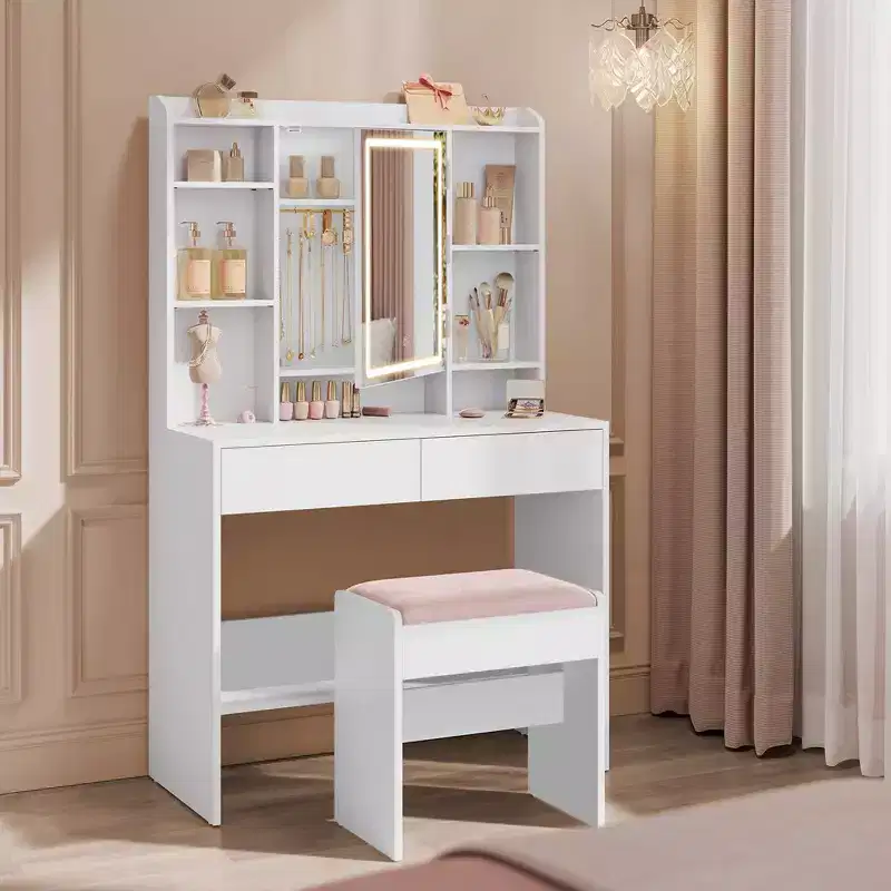 VASAGLE Vanity Desk with Mirror and Light