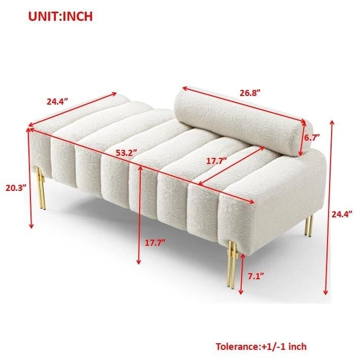 53.2 Width Modern End of Bed Bench Fabric Upholstered 2 Seater Sofa Couch Entryway Ottoman Bench