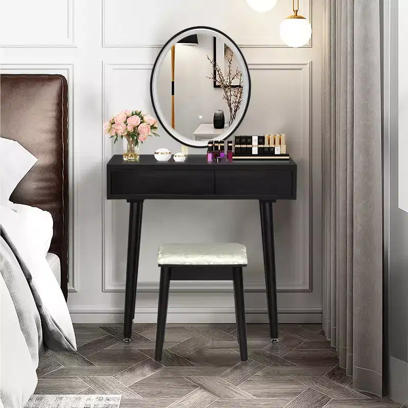 Costway Vanity Makeup Table Touch Screen 3 Lighting Modes Dressing Table Stool Set White\Black\ Gray