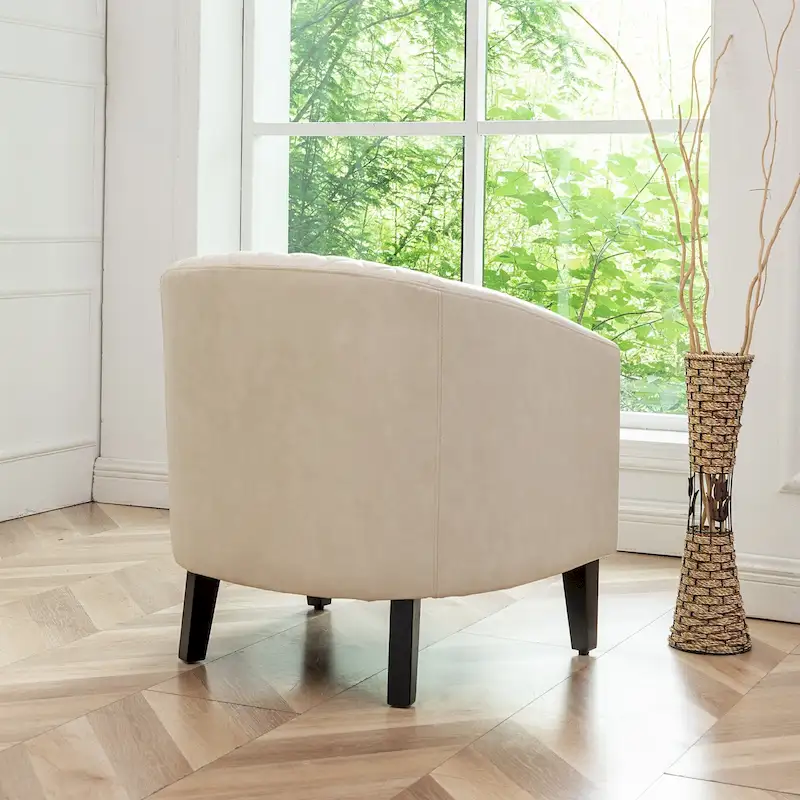 KINWELL PU Leather Tufted Barrel Chair Club Armchair with Nailheads