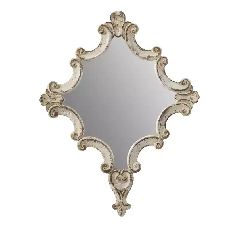 30 x 23.5 Inch Decorative White Wall Mirror with Scrollwork Design