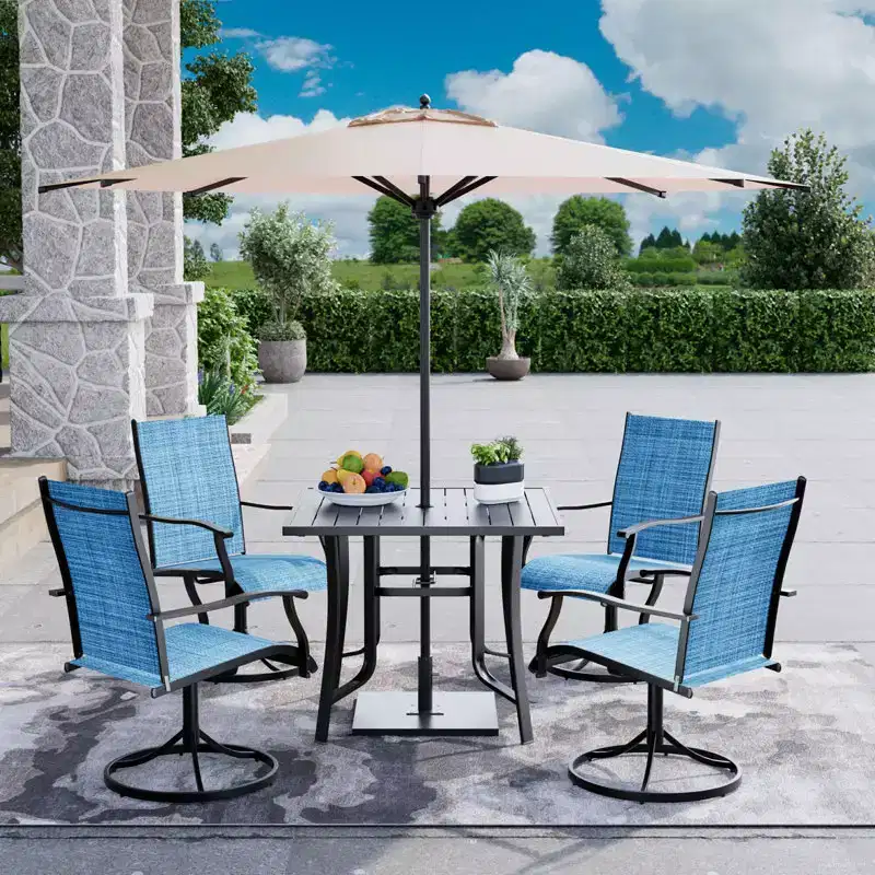 EROMMY 5 Piece Patio Dining Set, Outdoor Dining Table And Chairs Set For 4, 4 Swivel Chairs, 1 Iron Square Table, Patio Furniture Set For Deck