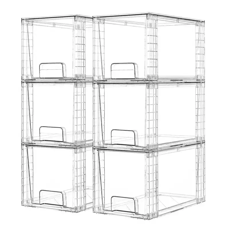 6 Pack Clear Acrylic Stackable Storage Drawers, for Bathroom Closet Undersink, Kitchen Cabinets, Pantry and Vanity