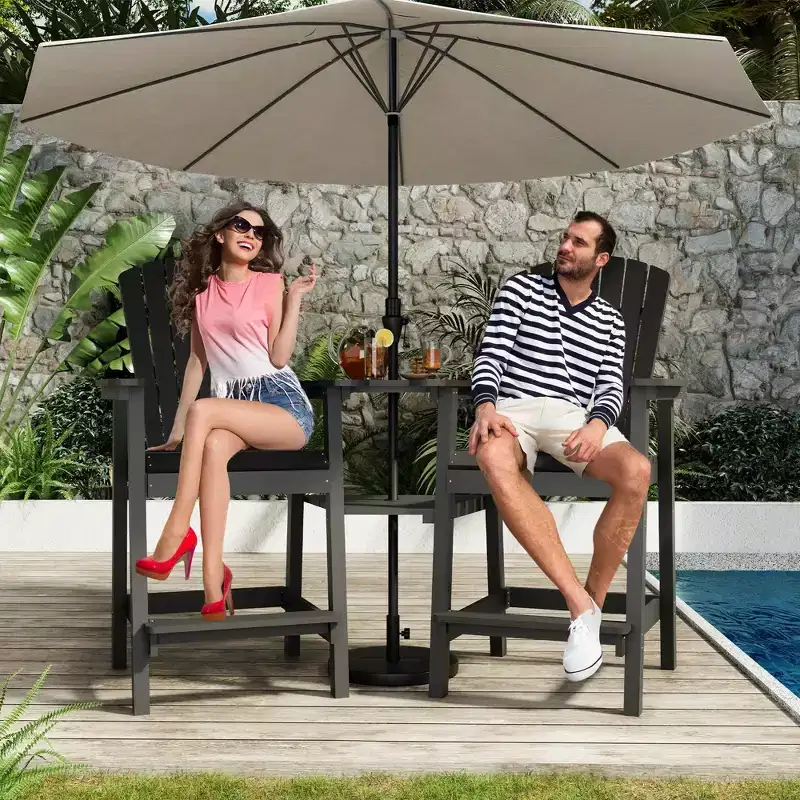 Outdoor Recycled Poly Adirondack Barstools with Connecting Tray, Tall Adirondack Chairs Bar Chairs for Deck, Patio Bar Stool Chair Set of 2