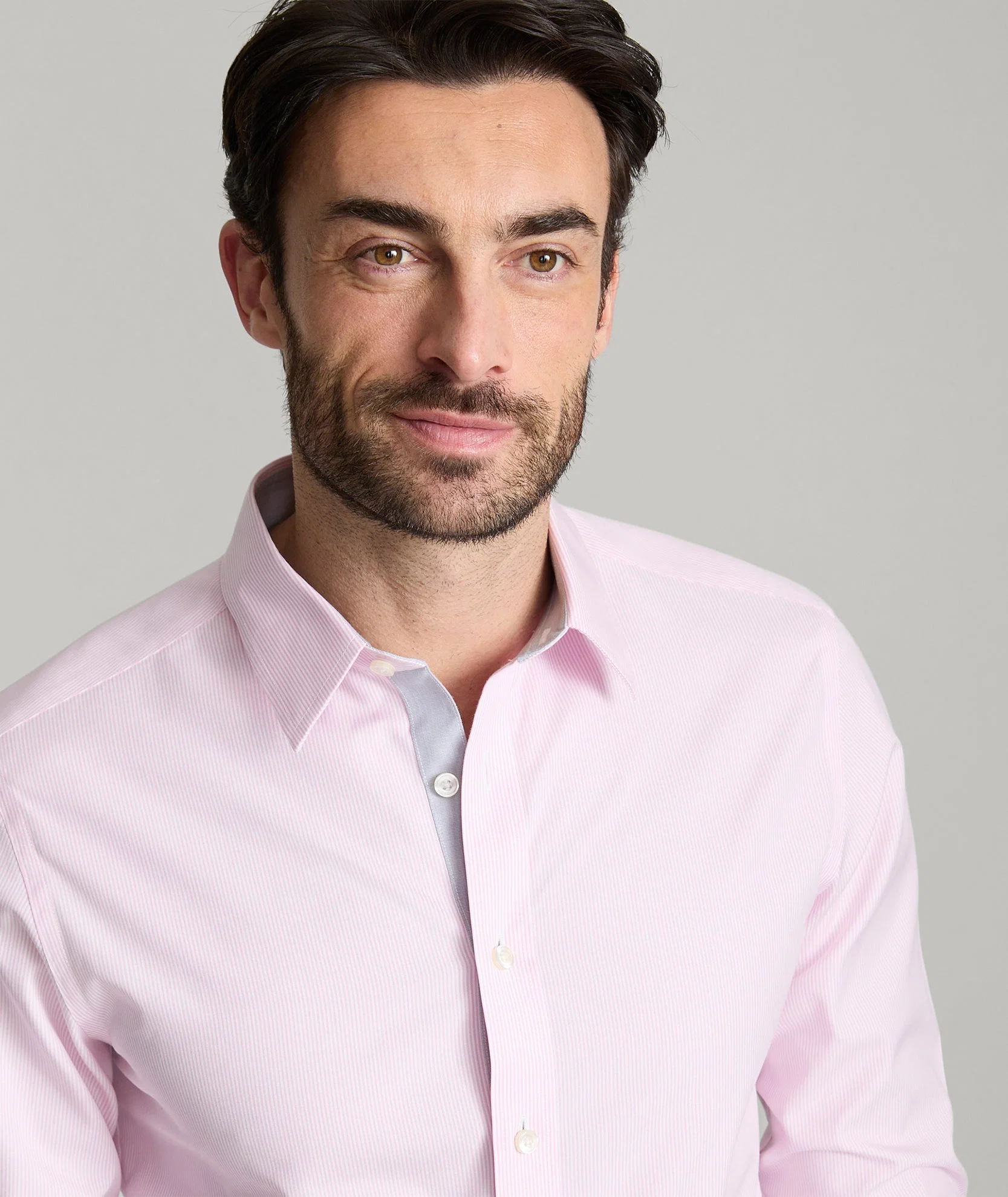 Pink Stripe Cotton Shirt with Gray Accents