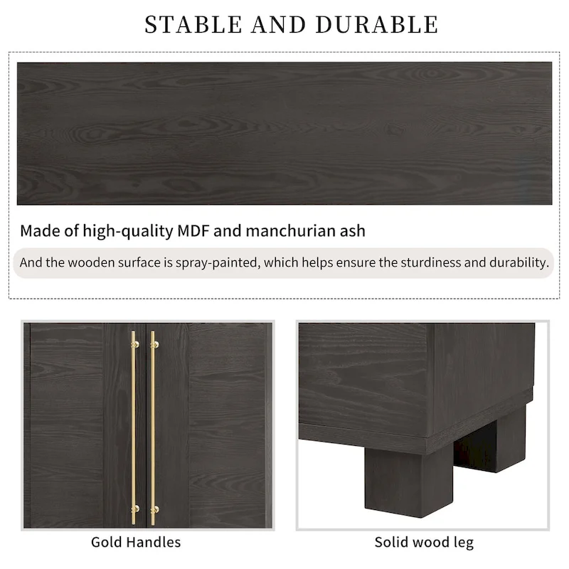 Sideboard Buffet Cabinet with Adjustable Shelves & Gold Handles