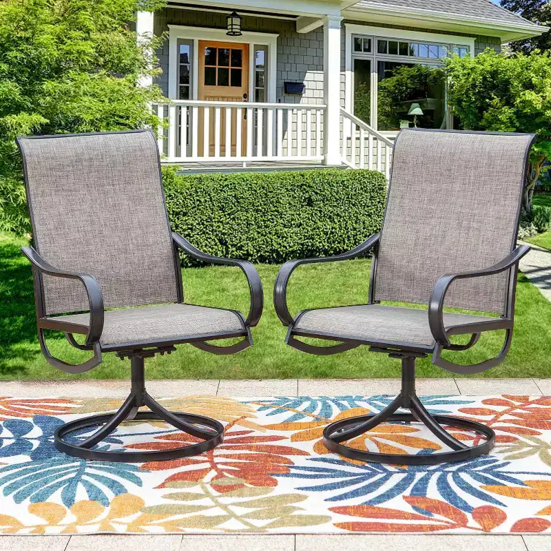 7pc Outdoor Dining Set with Steel Rectangle Table with Umbrella Hole & Swivel Chairs - Captiva Designs: Rust-Resistant, 6-Person Patio Set