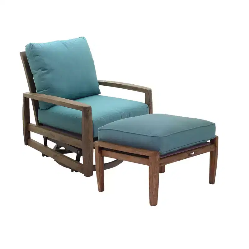 Courtyard Casual Avalon FSC Teak 2 pc Swivel Glider and Ottoman Set