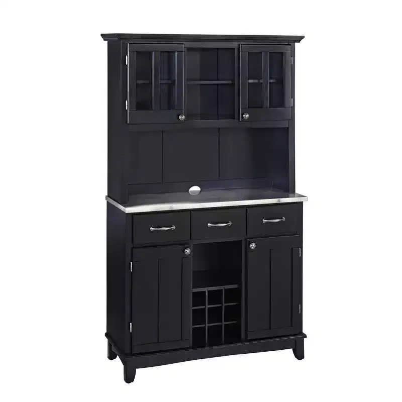 72.25" Sideboard Buffet Servers with Stainless Top and Hutch Black - Home Styles