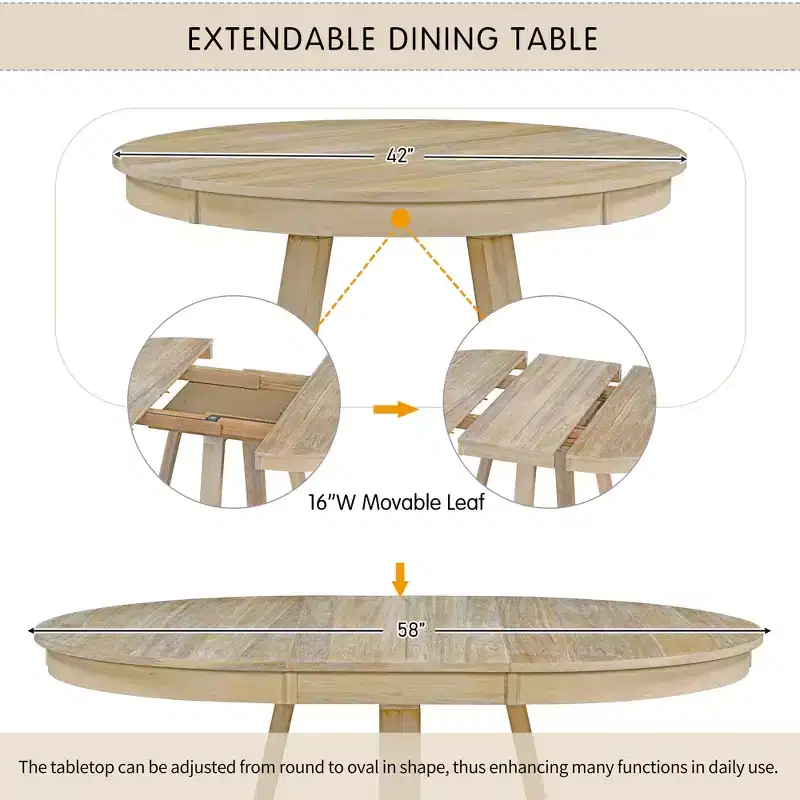 Whisen Retro Style 5-Piece Extendable Dining Set with 4-Botton Tufted Upholstered Chairs