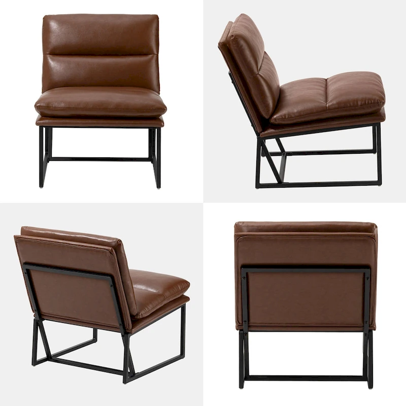 Glitzhome Set of 2 30.25H Modern Ergonomic PU Accent Armless Chair