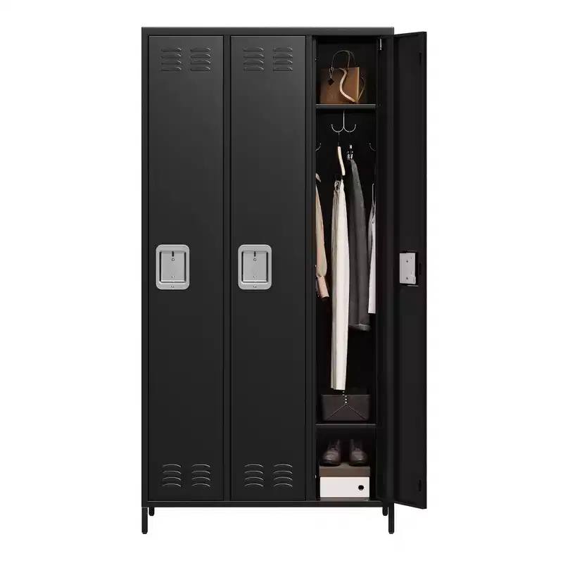 3 Doors Steel Storage, Metal Locker for School Office Gym, 72 Inch Locker Cabinet for Employees, Industrial Storage Locker with 3 Shelves