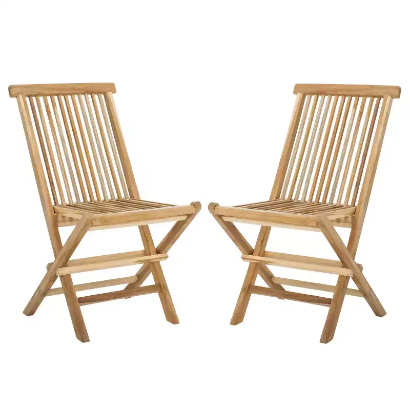 Marcus Teak Folding Chair Indoor/Outdoor (Set of 2) - PAT6600 - Natural - Safavieh