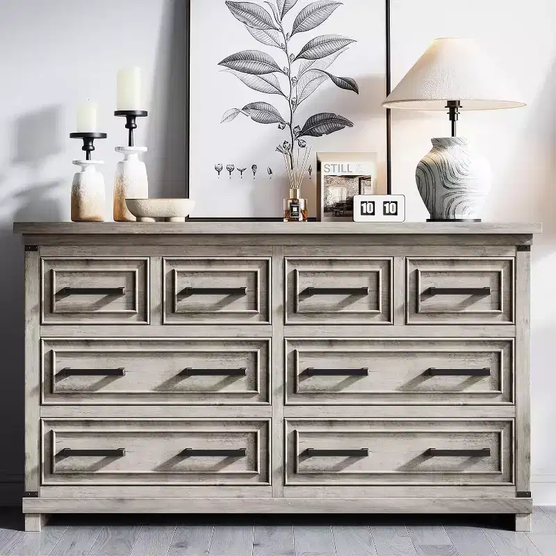 8 Drawer Dresser for Bedroom, Vintage Storage Cabinet/TV Stand, Rustic Wooden Chest of Drawers, Living Room, Hallway