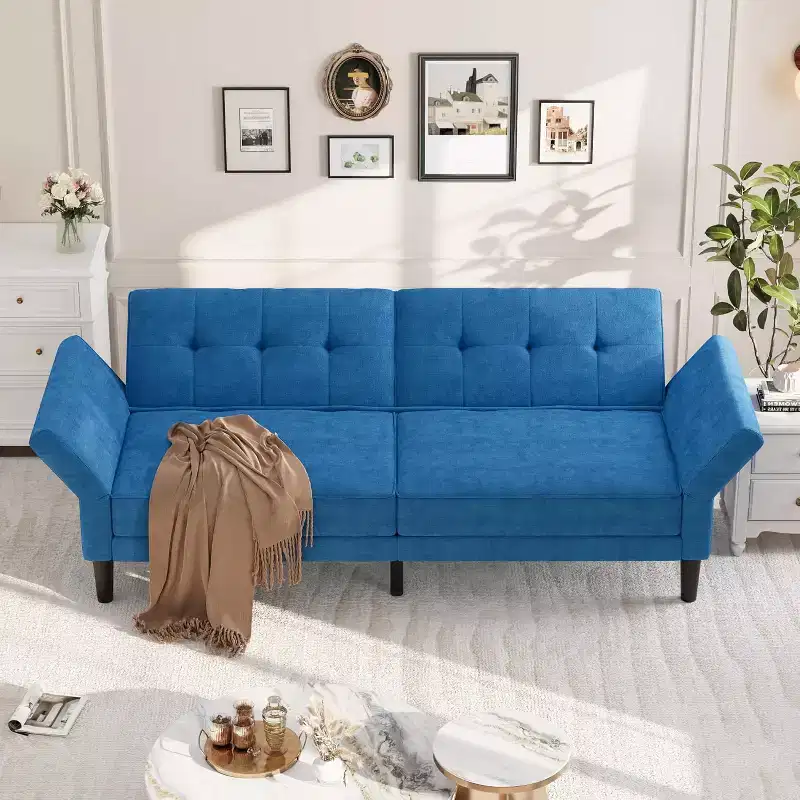 COZONY Modern Futon Sofa Bed, Adjustable Backrest Armrest Convertible Sleeper for Living Room Bedroom Apartment