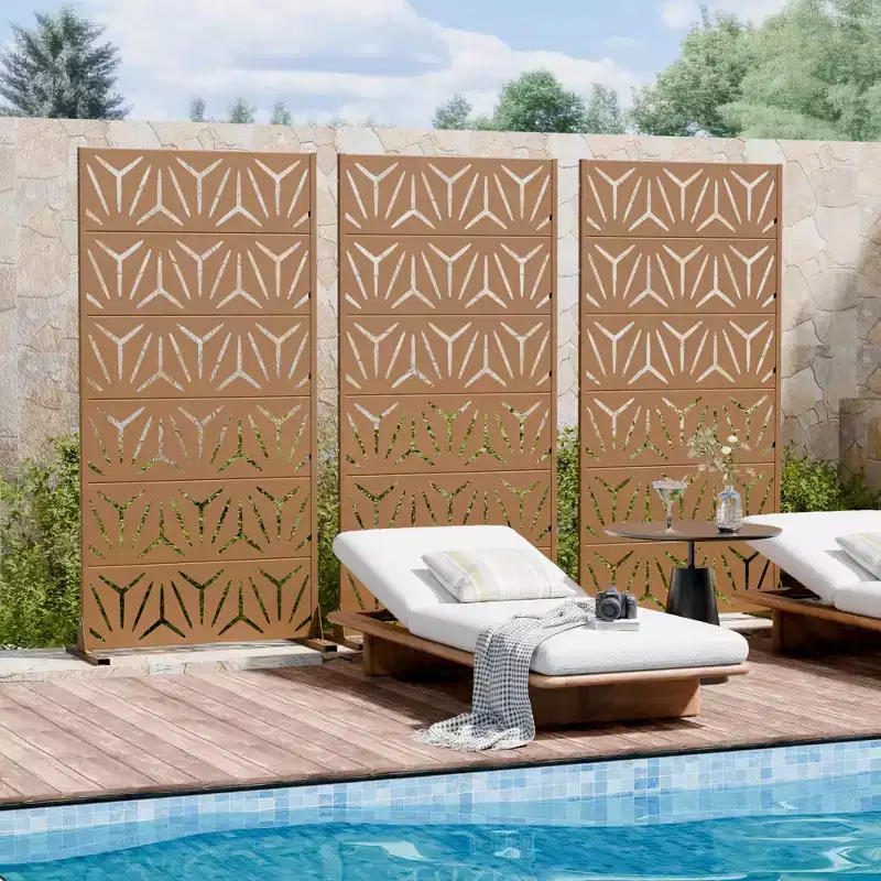 MAYEERTY Star 01 Brown Galvanized Steel Room Divider, 72x35x16, 6-Piece Double-Sided Classic Screen