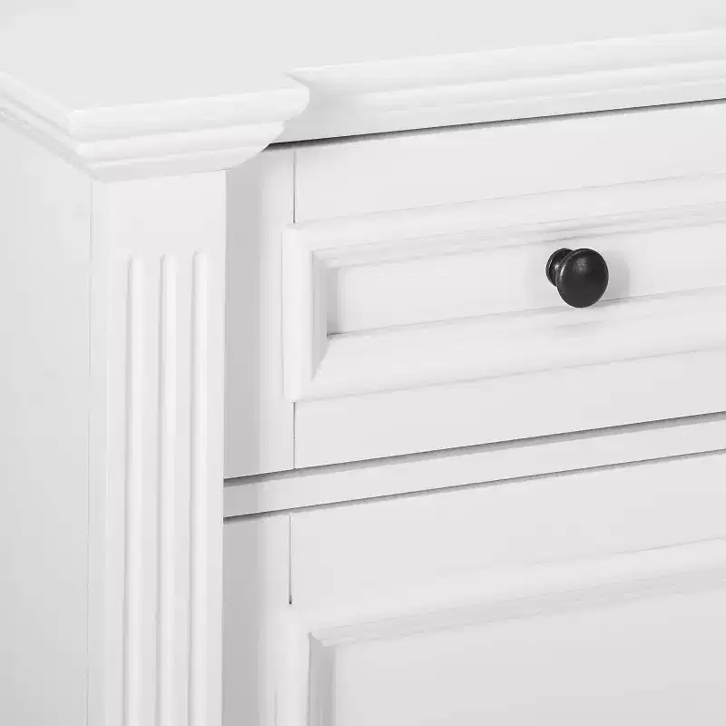 White Wood Buffet Console Table with 3 Doors, 2 Drawers & Shelves (1 Person Assembly)