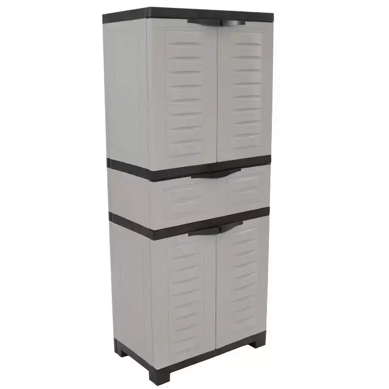 Sunnydaze Plastic Storage Cabinet with 2 Adjustable Shelves and 1 Drawer - 57
