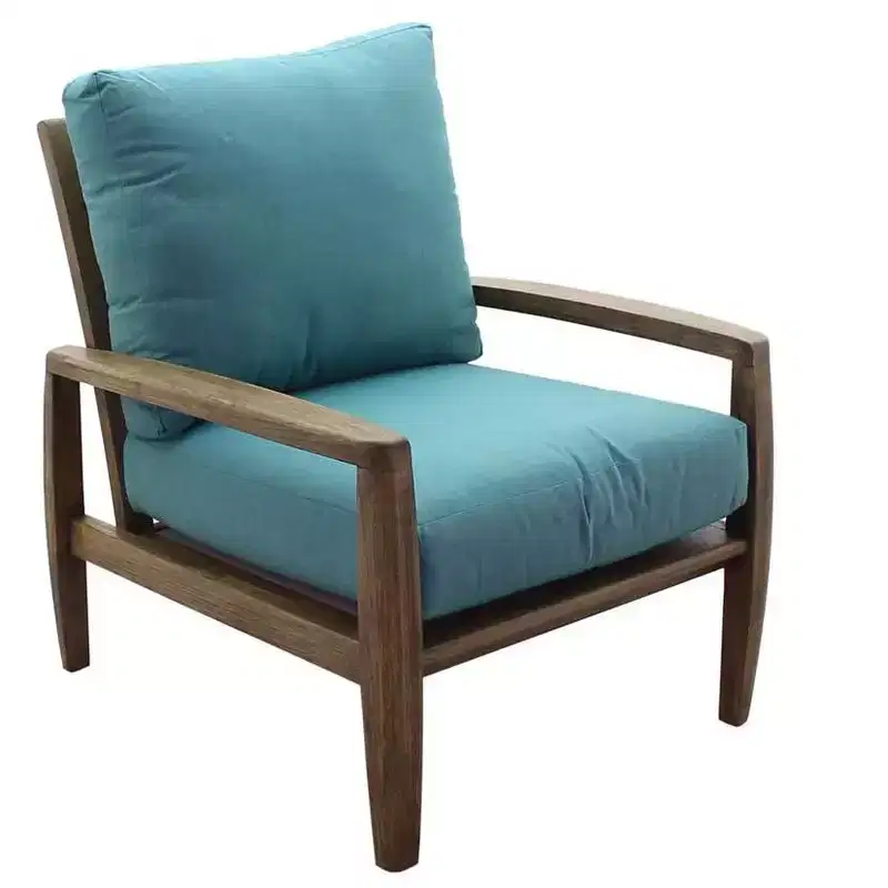 Courtyard Casual Avalon FSC Teak Lounge chair, Teak in Heather Gray finish Sling deck under cushion for comfort Sunbrella Fabric