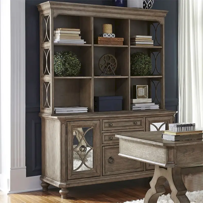 Simply Elegant White, Brown, & Heathered Taupe Credenza Hutch