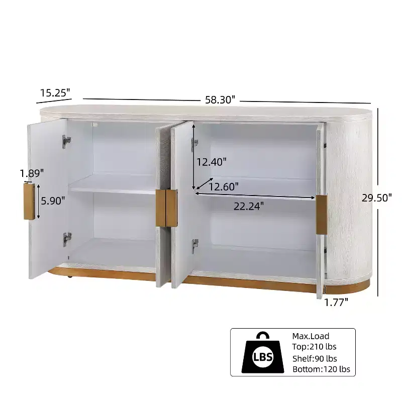 58.3'' Modern Sideboard Buffet Cabinet with 4 Doors and Adjustable Shelves