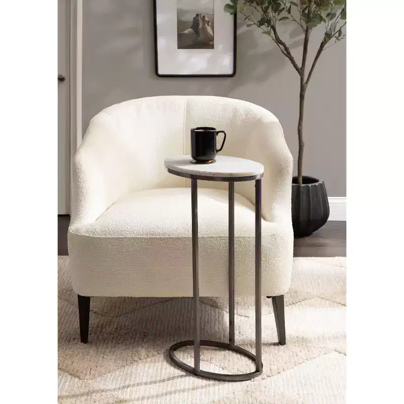 Marble Oval C-Table, White, 14x9x28 Inch