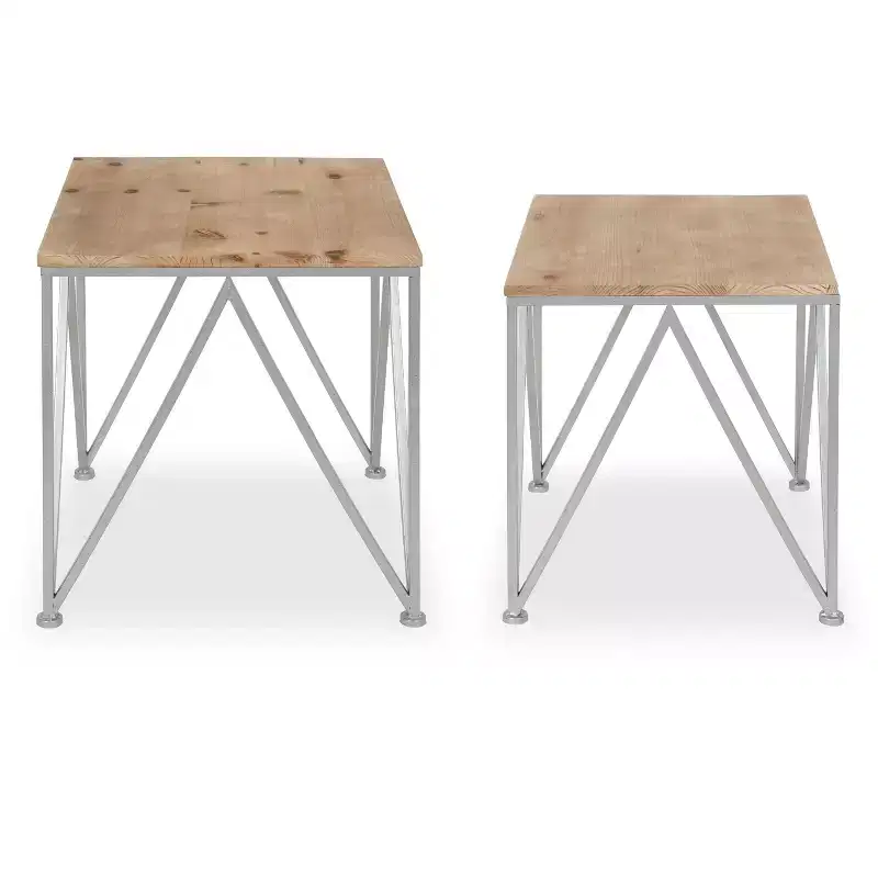 Kate and Laurel Uzma Square Metal Nesting Table, 2 Piece, Silver