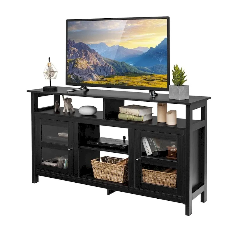 58   TV Stand Entertainment Console W/ 2 Cabinets Up to 65   Black - 58 inches