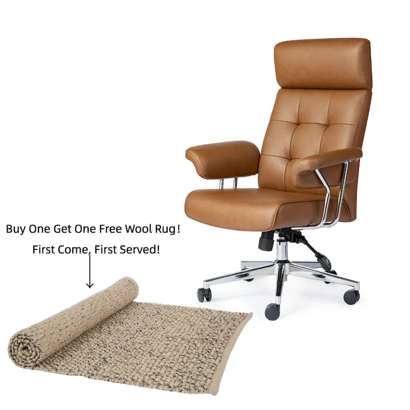 Ergonomic High-Back PU Leather Office Chair, Tufted Backrest, 360° Swivel, 265 lb Capacity