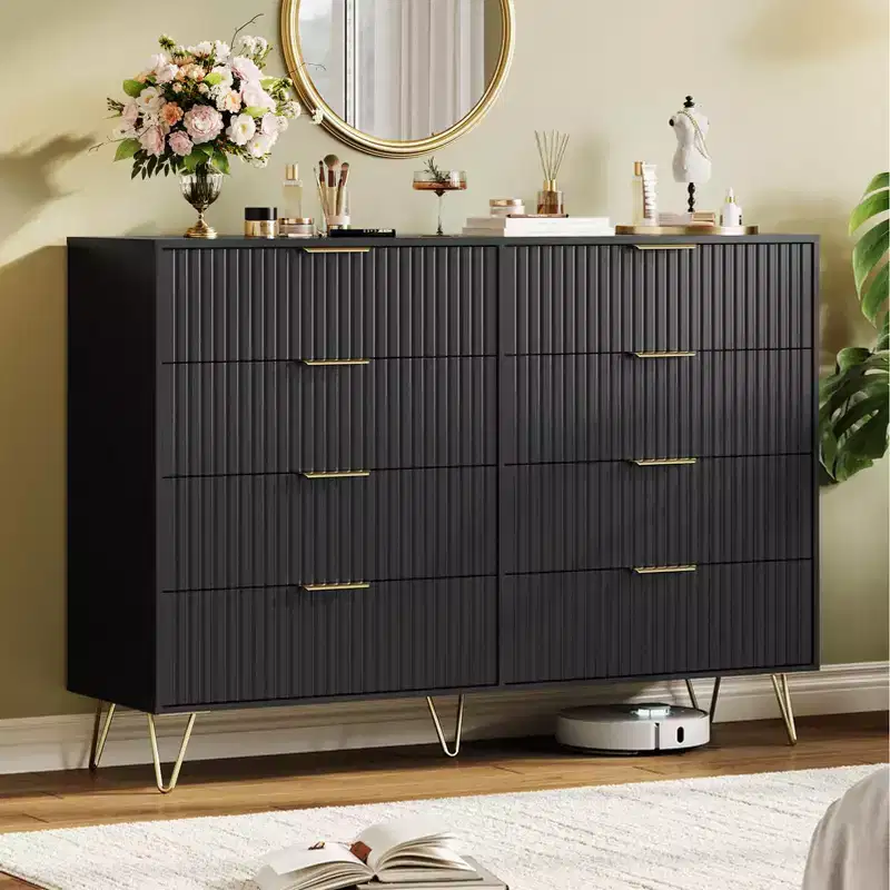 8 Drawer Dresser for Bedroom, 55W Wood Chest of Drawers with Metal Legs, Clothes Storage Organizer,Closet Dresser & TV Stand for Hallway