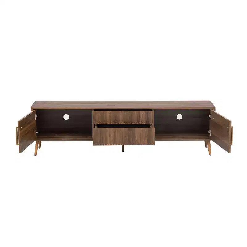 Homy Casa Mid-Century Walnut TV Stand with Solid Frame and Enclosed Storage for Living Room