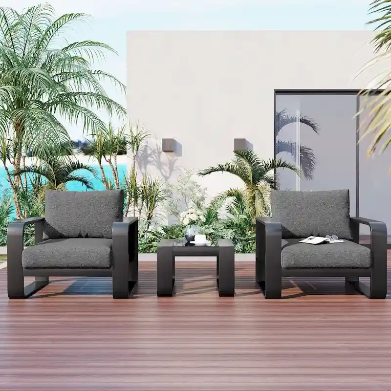 3-Pieces Aluminum Frame Patio Furniture Set With Cushions and Coffee Table