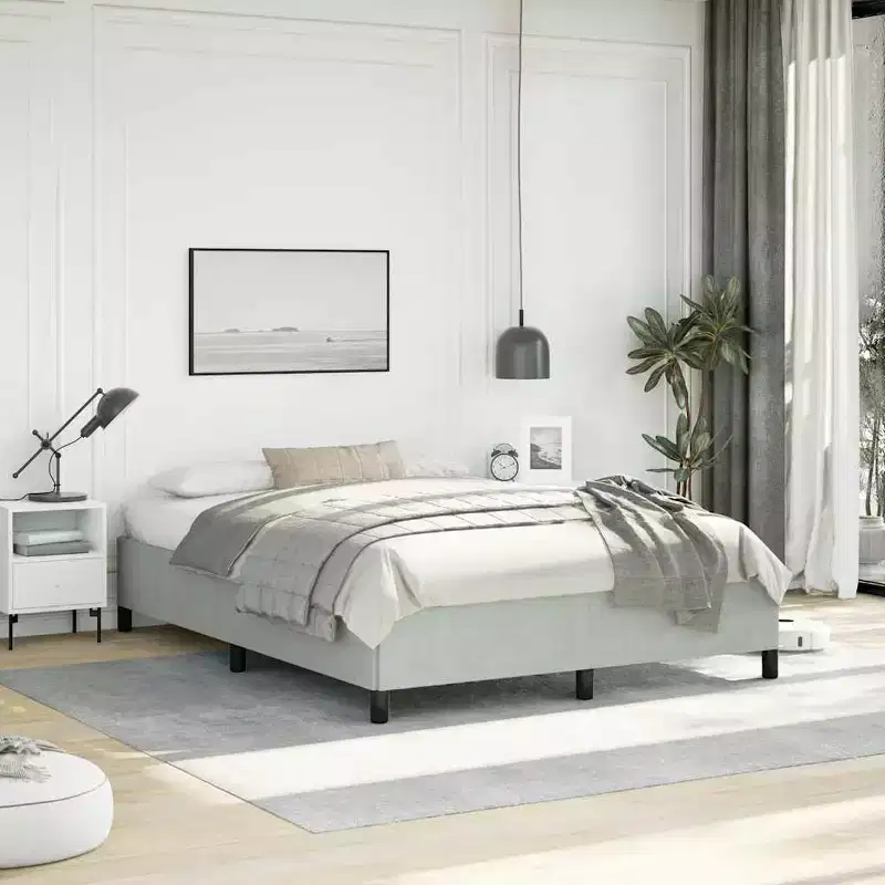 Bed Frame Light Grey Velvet (100% polyester), plywood Full