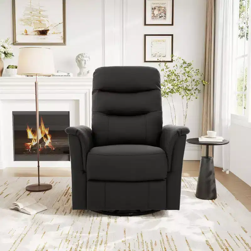 Modern Boucle Upholstered Manual Recliner Chair, Swivel Rocker Recliner Chair with Massage and Adjustable Backrest for Living Room-Panipeachy