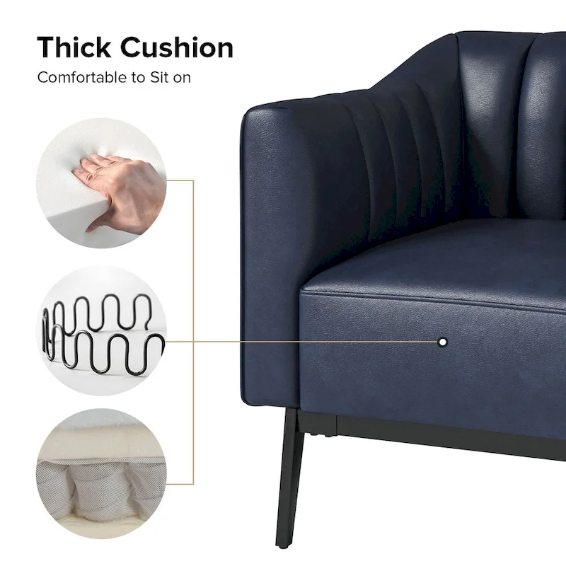 Alfons Industrial Leather Chair with Channel Tufting and Metal Leg Set of 2 by HULALA HOME