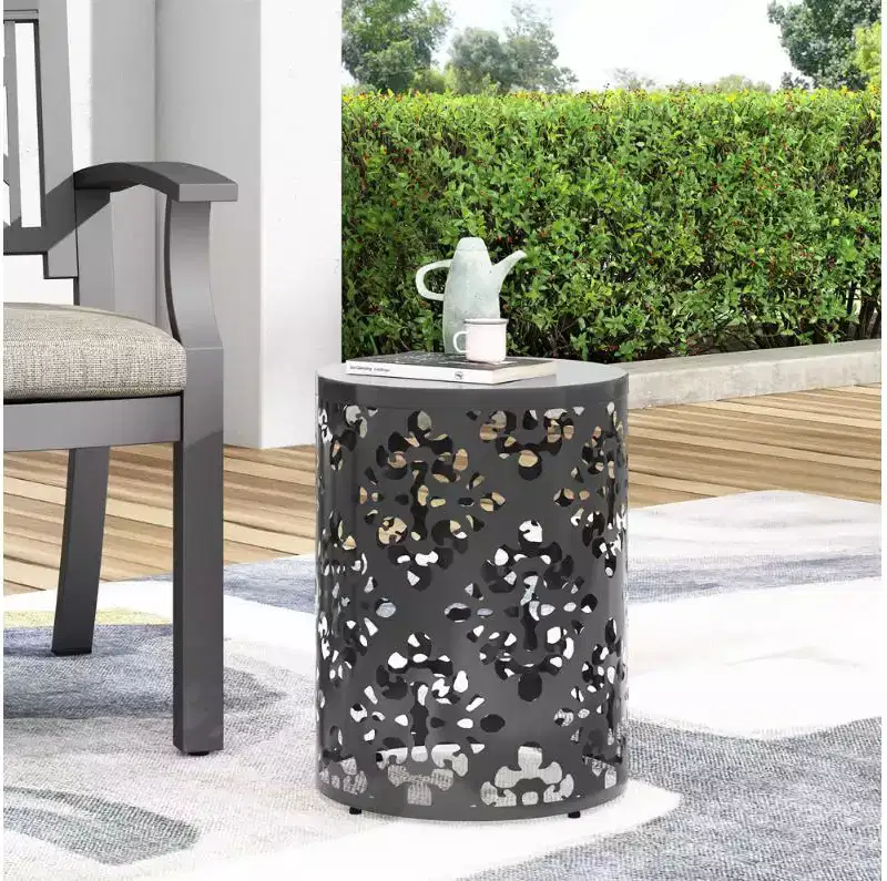Cylindrical Metal Side Table with Black Finish