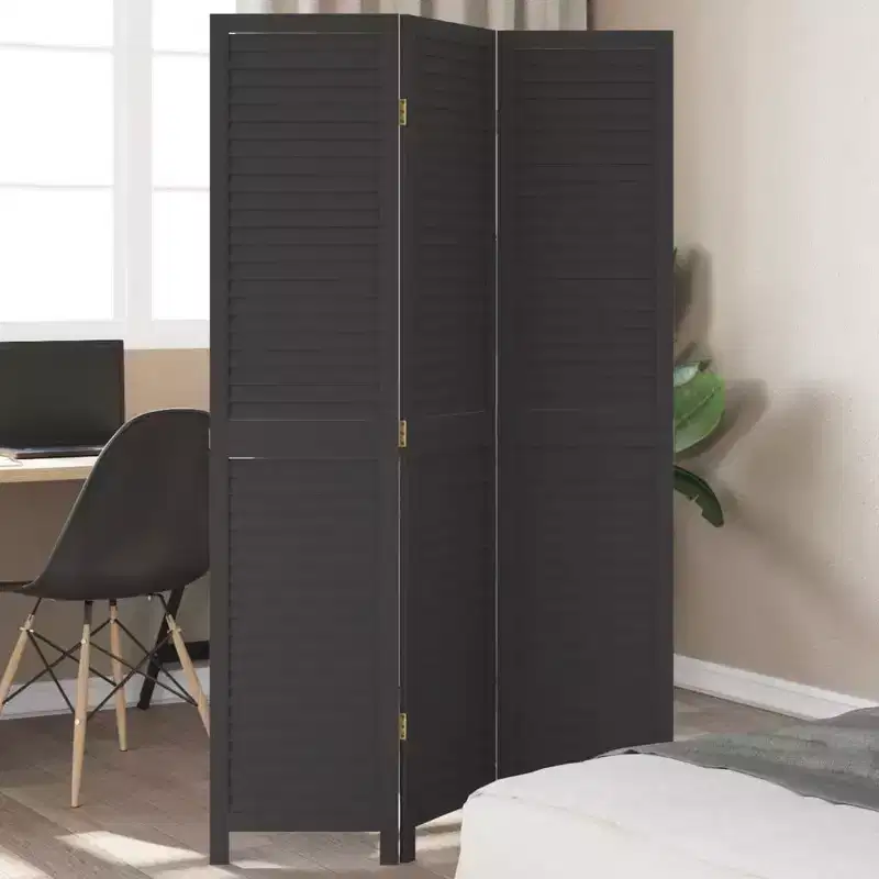 vidaXL Room Divider 4 Panels Black Solid Wood Paulownia