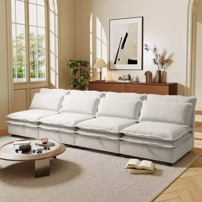 Modern Large U-Shaped Modular Sofa, Freely Combinable 6/4-Seater Sofa Couch with Double-Layer Cushion & Storage Function - ModernLuxe