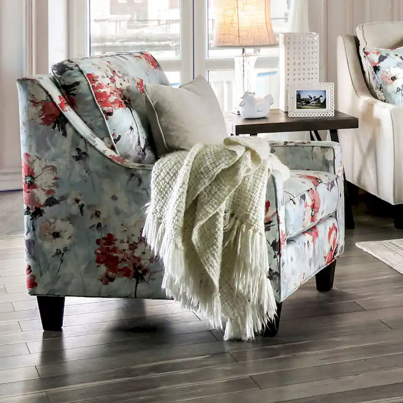 Lilu Transitional Ivory Chenille Linen Upholstered Accent Chair by Furniture of America