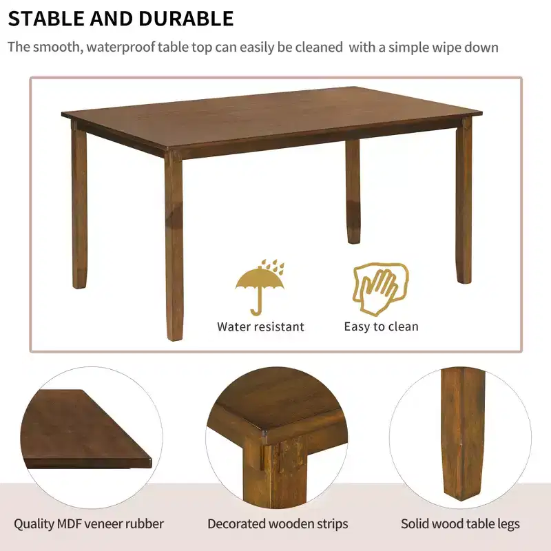 Whisen 6-Piece Wooden Rectangular Kitchen Dining Table Set with 4 Fabric Chairs and Bench