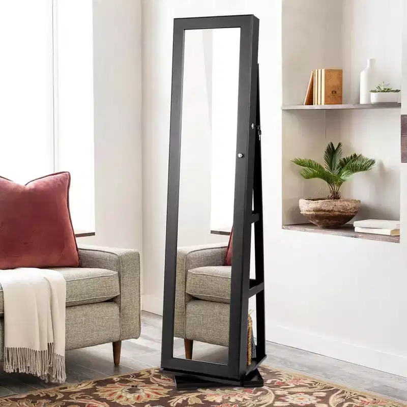 Costway 360degree Rotatable Jewelry Cabinet 2-in-1 Lockable Mirrored Organizer White/Black/Dark Brown/Gray/Blue/Pink/Purple/Dark Gray