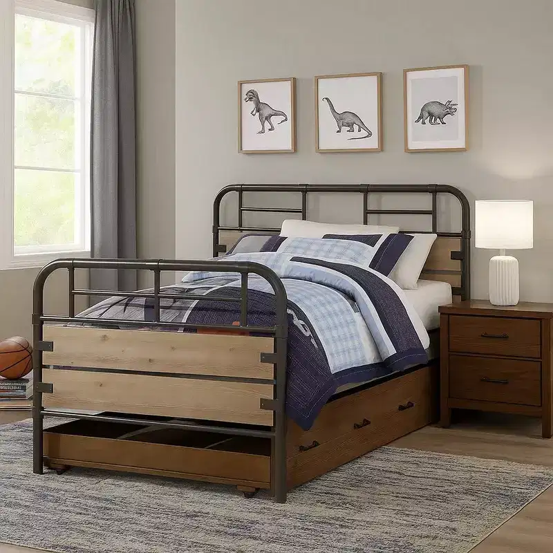 Royal Hampton Wooden Twin Size Trundle with Caster Wheels, Brown