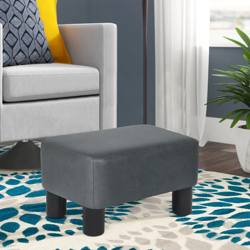 Adeco Small Footstool PU Leather Ottoman Footrest Modern Rectangular