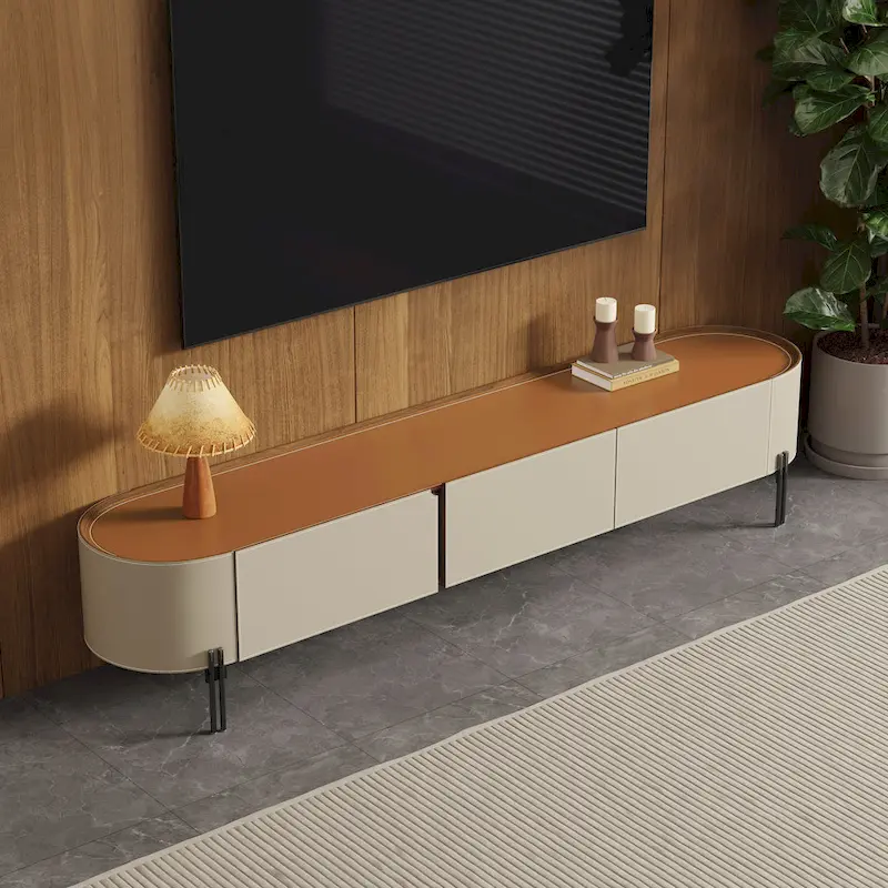 78.7 Leather TV Stand, Modern Entertainment Center with 3 Drawers