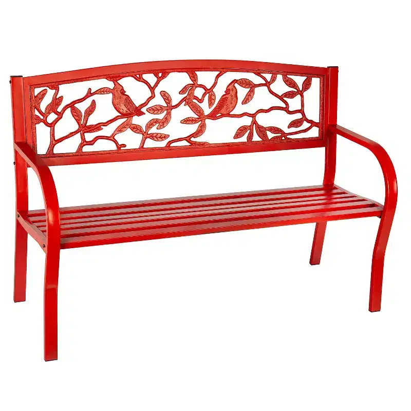Evergreen Cardinals Metal Garden Bench, Red