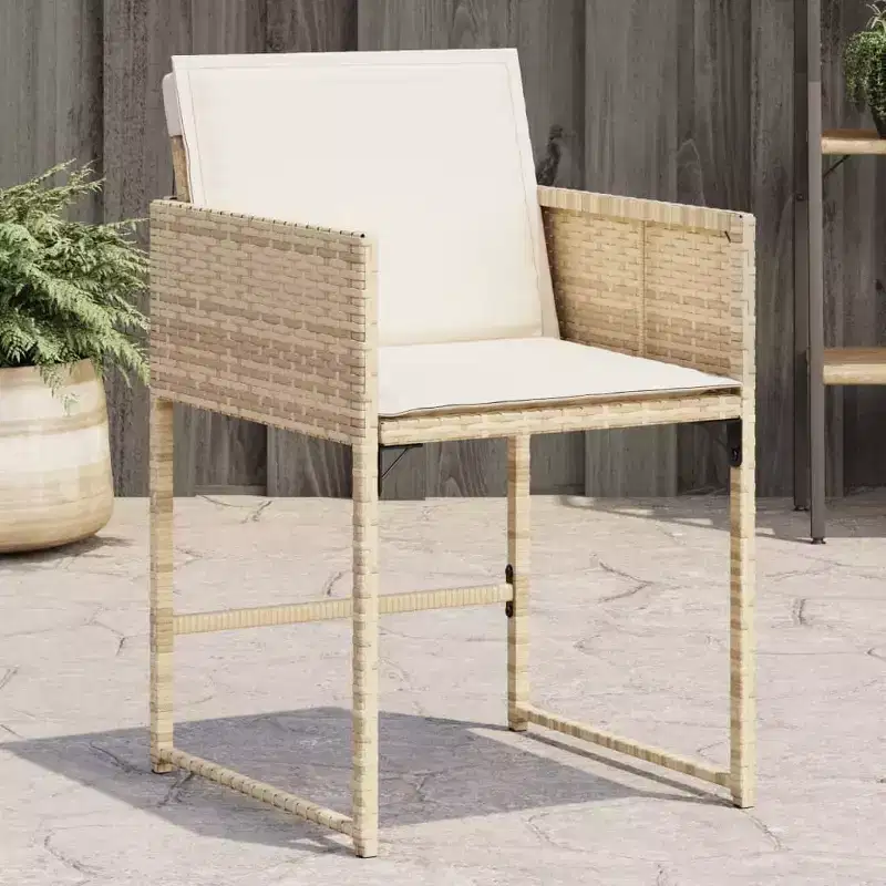 vidaXL Patio Chairs - Cushions Included, Beige Poly Rattan, Outdoor Furniture, 4-Piece Set - Compact Foldable Chairs with Removable Covers