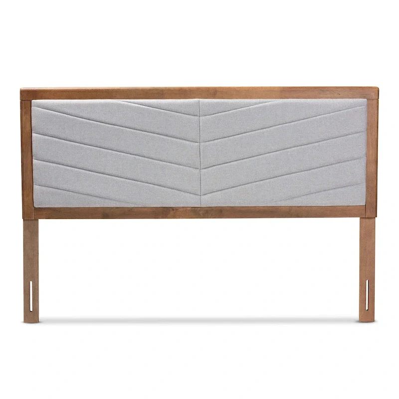 Upholstered Wood Headboard with Chevron Tufting - Light Grey