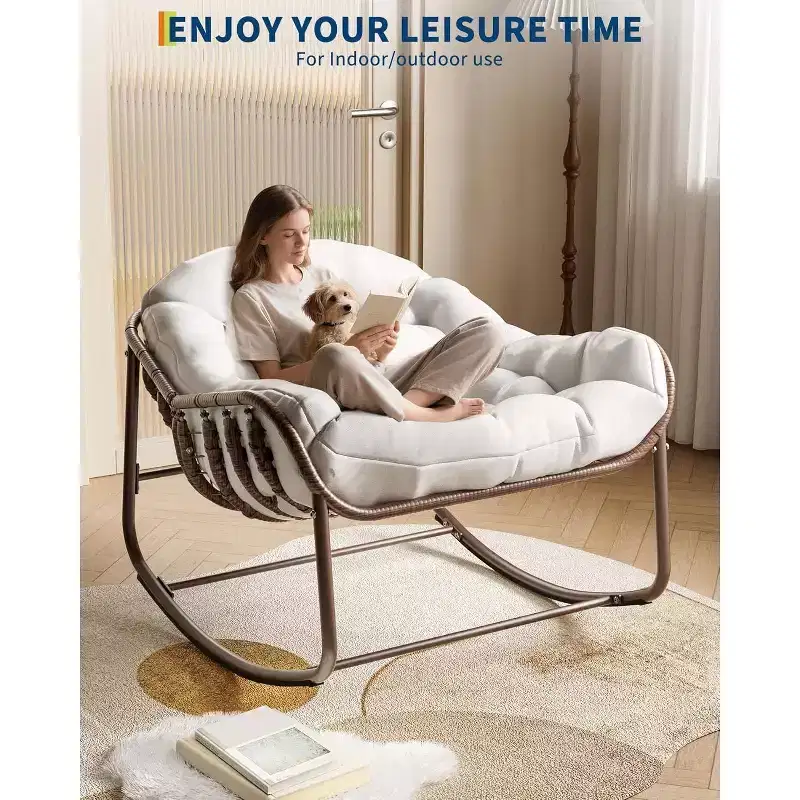 Acekool Oversized Wicker Rocking Chair - Plush Papasan-Style Seating for Indoor & Outdoor Use